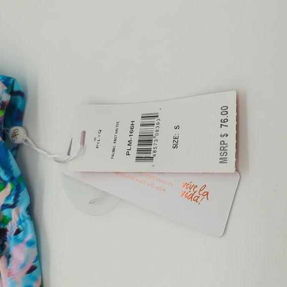 Pilyq Palmas Knot bikini top blue tie front Medium - Picture 5 of 8